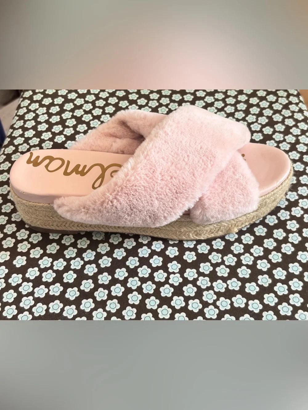 Sam Edelman Zia Pink Faux Fur Platform Espadrille Sandals SIZE 8